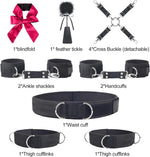 7-Piece BDSM Bondage Set with Adjustable Cuffs, Cross Strap & Blindfold for Couples
