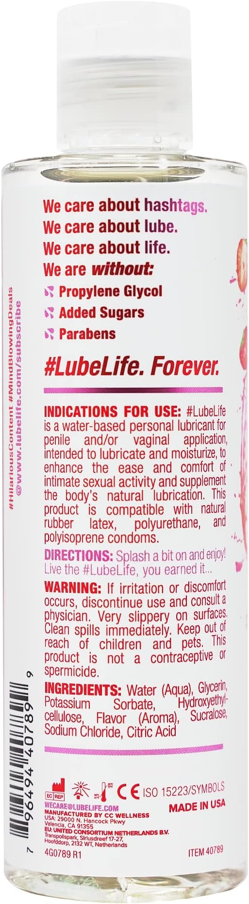 Water-Based Strawberry Lubricant (8oz) – Sugar-Free, for Men, Women & Couples