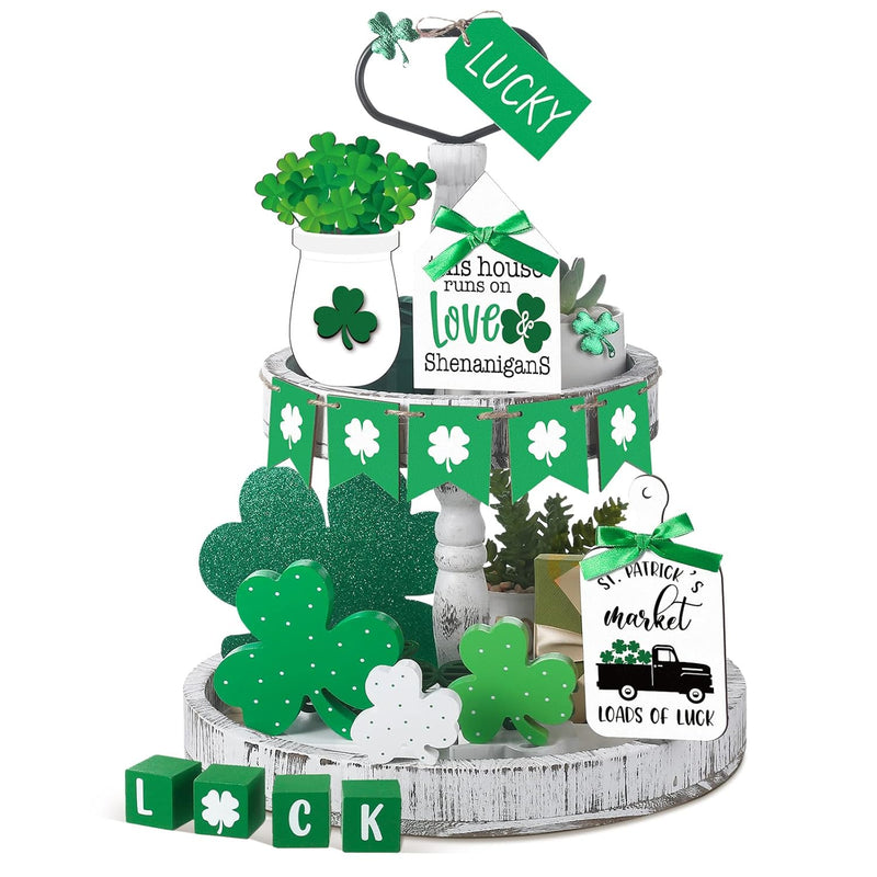15 Pcs St. Patrick'S Day Tiered Tray Decor Set, Table Top Decor Farmhouse Wood