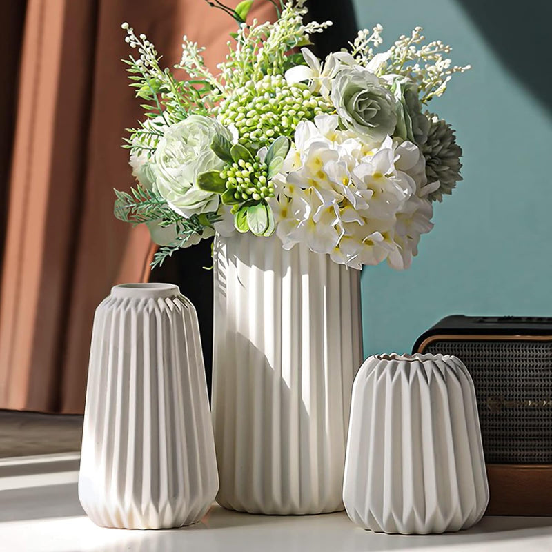 White Ceramic Vase -Set Of 3 Boho For Modern Home Decor,Nordic Minimalism Deco