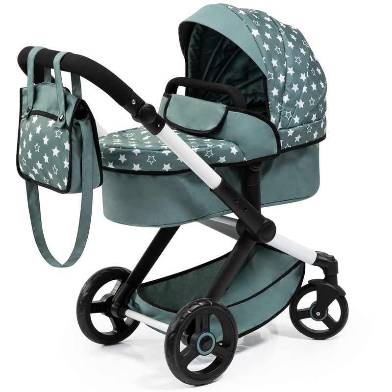 Bayer Design Dolls: Pram Xeo: Stars Green & White - Matching Handbag, Adjus