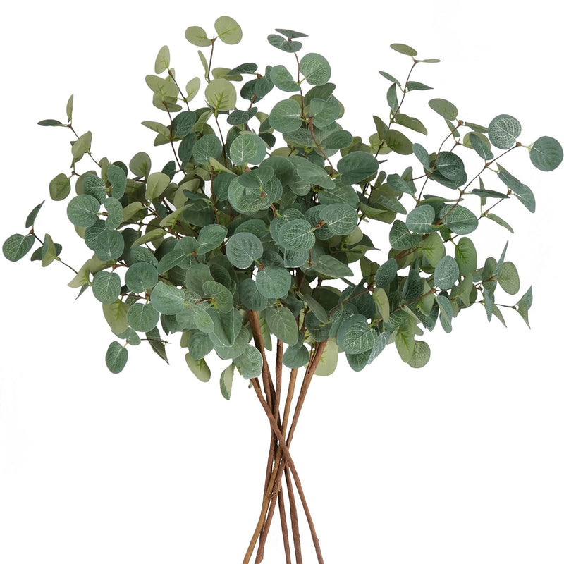 6Pcs Artificial Eucalyptus Stems Tall 24" Faux Eucalyptus Branches Fake Greenery Plants Stems for Vase Home Party Wedding Decorations