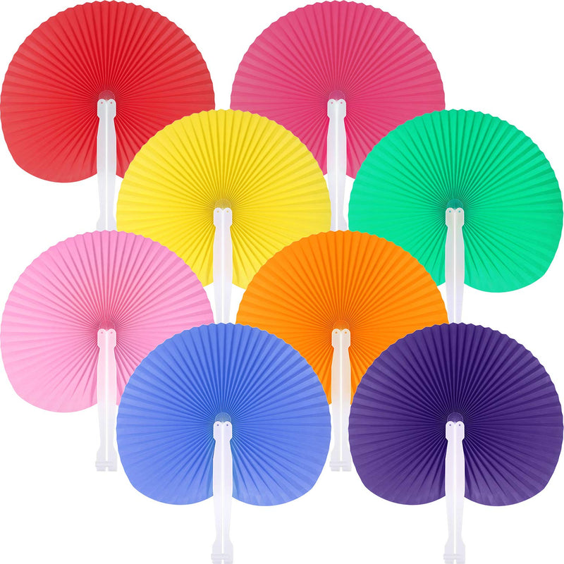 24 Pack Folding Fans Round Paper Fans Assortment With Plastic Handle For Weddi