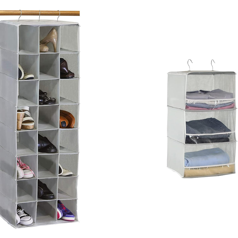 24 Section Hanging Shoe Shelves Closet Organizer + 3 Shelves Hanging Closet Orga
