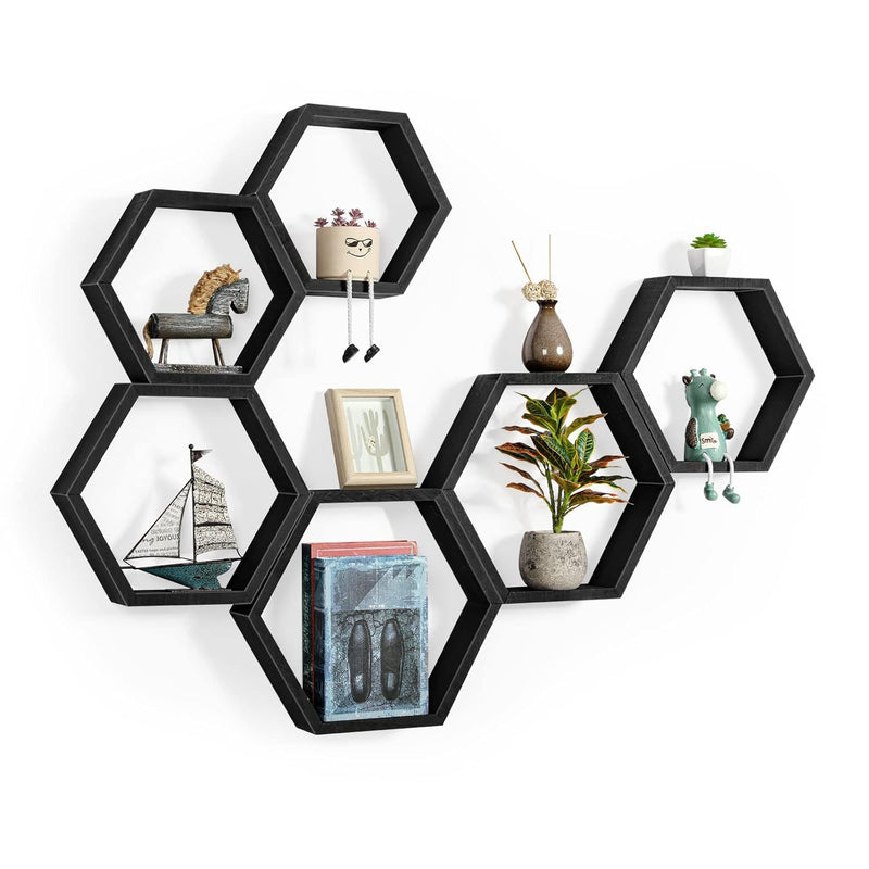 Hexagon Floating Shelves Black Hexagon Shelves For Wall Wood Farmhouse Storage