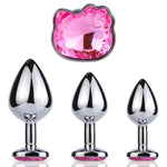 3Pcs Set Luxury Stainless Steel Metal Anal Toy Pink Hello Kitty Shaped Anal Training Unisex For Beginners