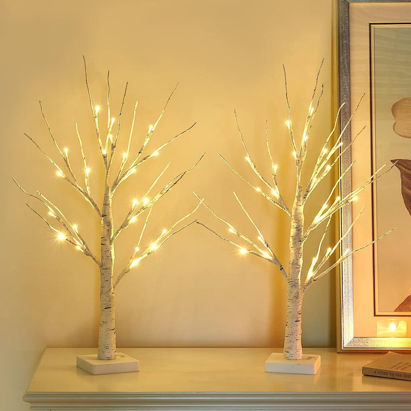 2Ft 24Lt Pre-Lit White Birch Tree Lights With Timer Decorative Light Tabletop