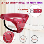 Strap On Dildo Harness Adult Sex Toys For Women Men Pegging Dildo, Adjustable Waist And Thigh Soft Nylon Vegan Leather Belt With 2 Size Metal O-Rings For Lesbian Gay Couple Vaginal Anal Play (Red)