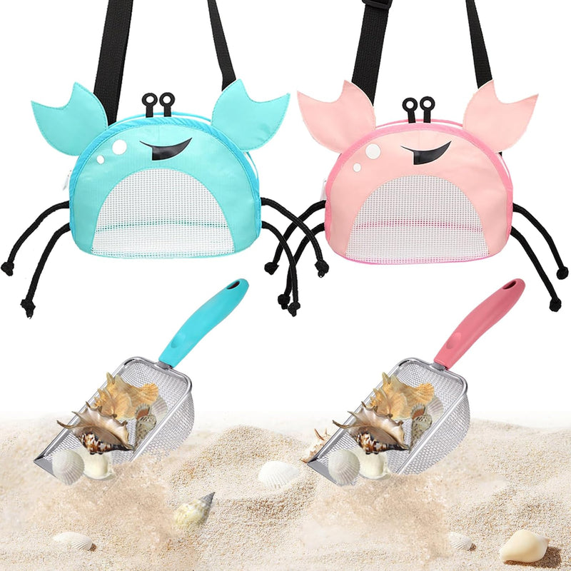 4Pcs Beach Toy Mesh Shovel And Mesh Beach Bag Seashell Bag,For Sand Filter