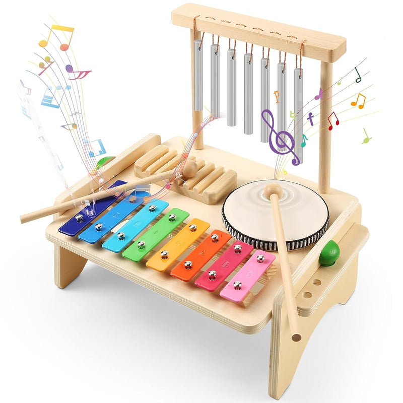Kids Drum Set,Baby Musical Instrument For Toddler,Wooden Xylophone For Todd