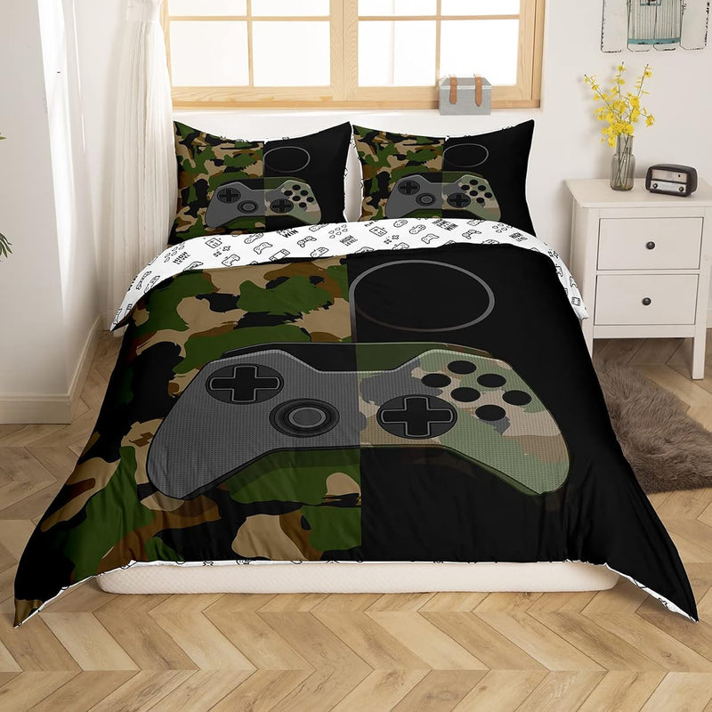 Gamer Bedding Set Teens Boys Camouflage Gamepad Printed Comforter Cover Army G