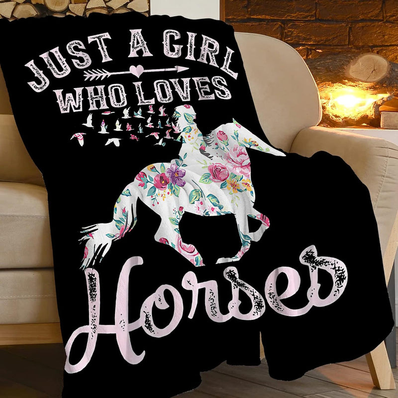 Just A Girl Who Loves Horses Blanket Horse Flower Throw Blanket For Girls Supe
