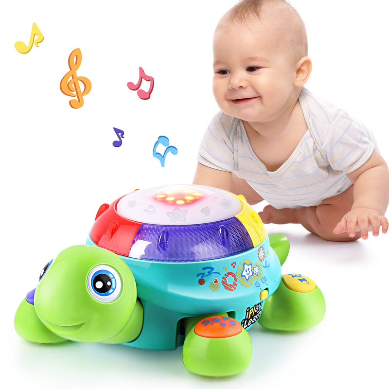 iPlay, iLearn Baby Musical Turtle Toy, Infant Crawling Tummy Toys W/ Light