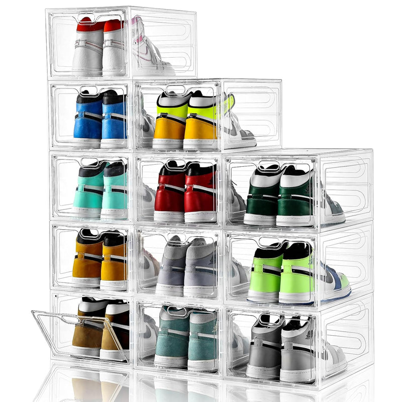 12 Pack Shoe Storage Box, Clear Shoe Boxes Stackable, Shoe Boxes With Door, Shoe