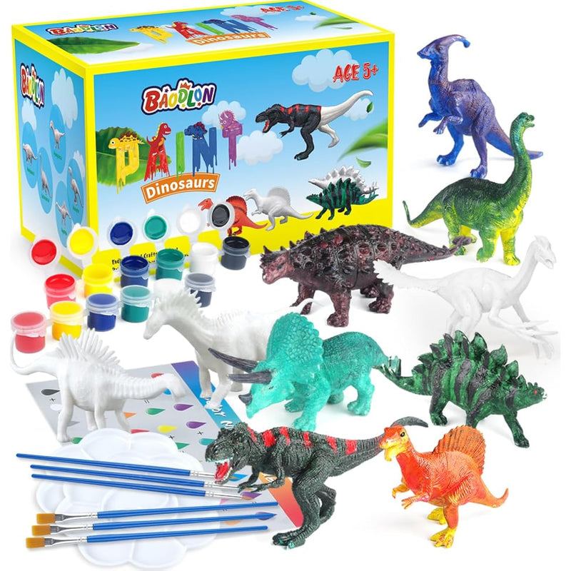 Dinosaur Painting Kit for Kids - 10 Figurines, Arts and Crafts Set for 5-8 Year Old Boys and Girls