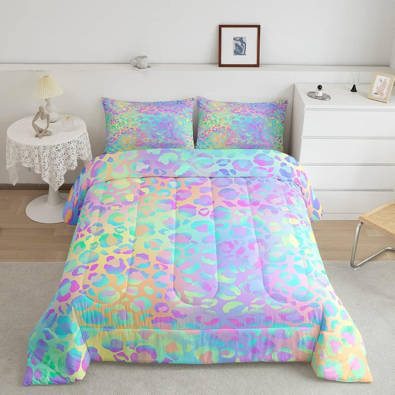 Girls Colorful Leopard Comforter Set Safari Cheetah Print Bedding Set Modern L