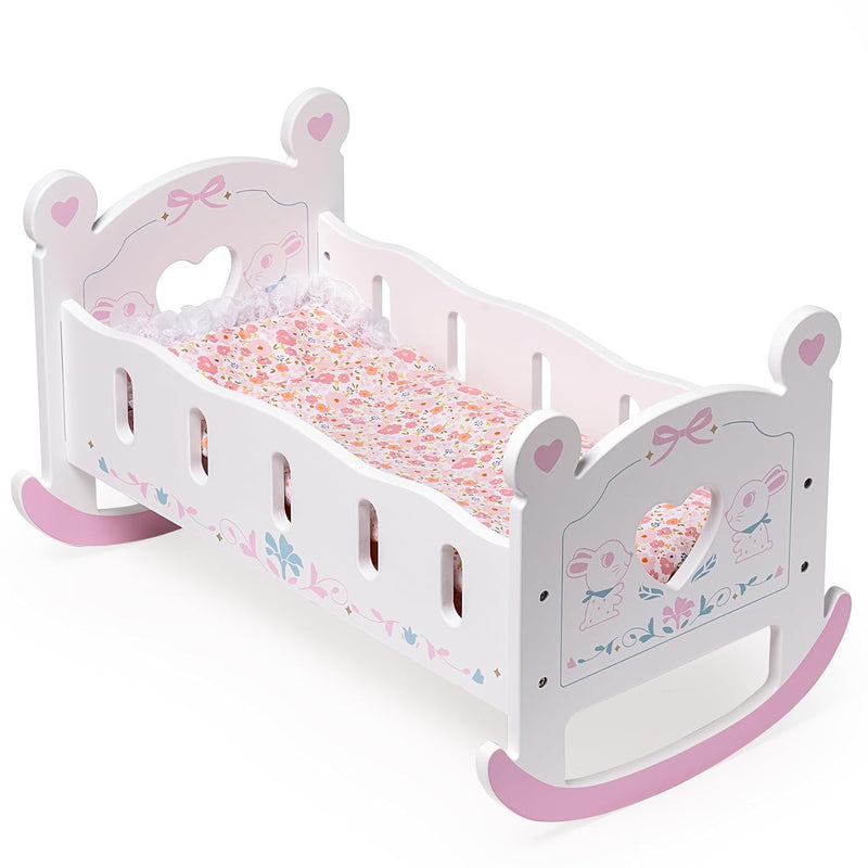 ROBOTIME Toy Baby Doll Crib for 18 Inch Dolls, Wooden Doll Cradle Bed Furni