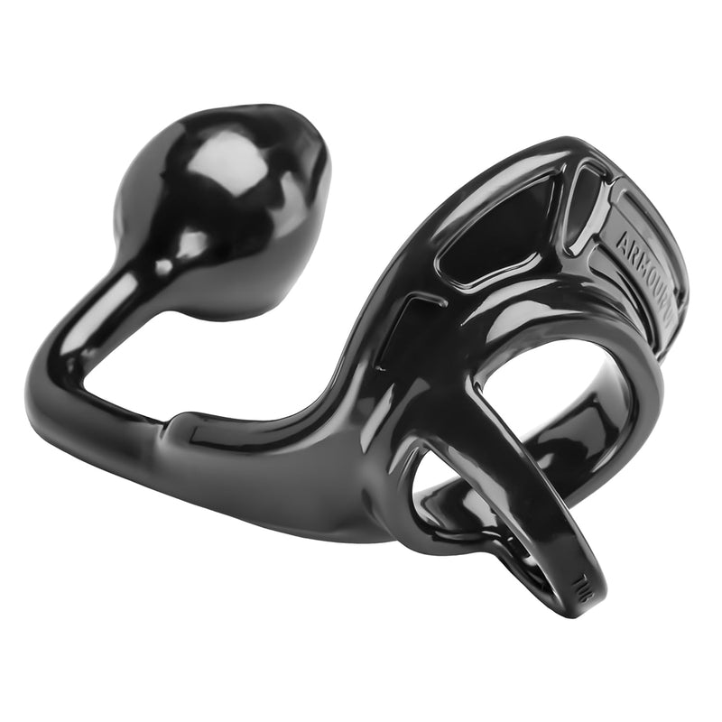 Perfectfit Brand Armour Tug Lock, Tpr/Silicone Blend, Cock Ring, Ball Stretcher, Hands Free Prostate Stimulator, Perineum Stimulator, Durable, Comfortable, Tight Fit, Black