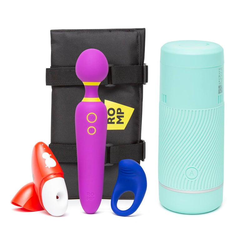 Pow Mint Male Masturbator & Romp Pleasure Kit With Wand, Clitoral Suction Toy & Cock Ring - Couples Sex Toys Bundle