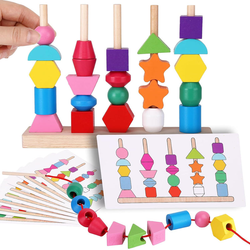 Montessori Lacing Bead Sequencing Toy Set For Toddlers 2 3 4 5 Years Fine M