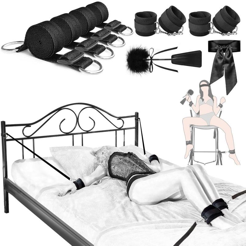 Sex Bondage Restraints Bdsm Toys, Versatile Bed Restraints Couple Sex Toys With Sex Straps Bondage Cuffs Blindfold & Feather Bdsm Kit, Adult Sex Toys Bondage Gear & Accessories For Couples Game