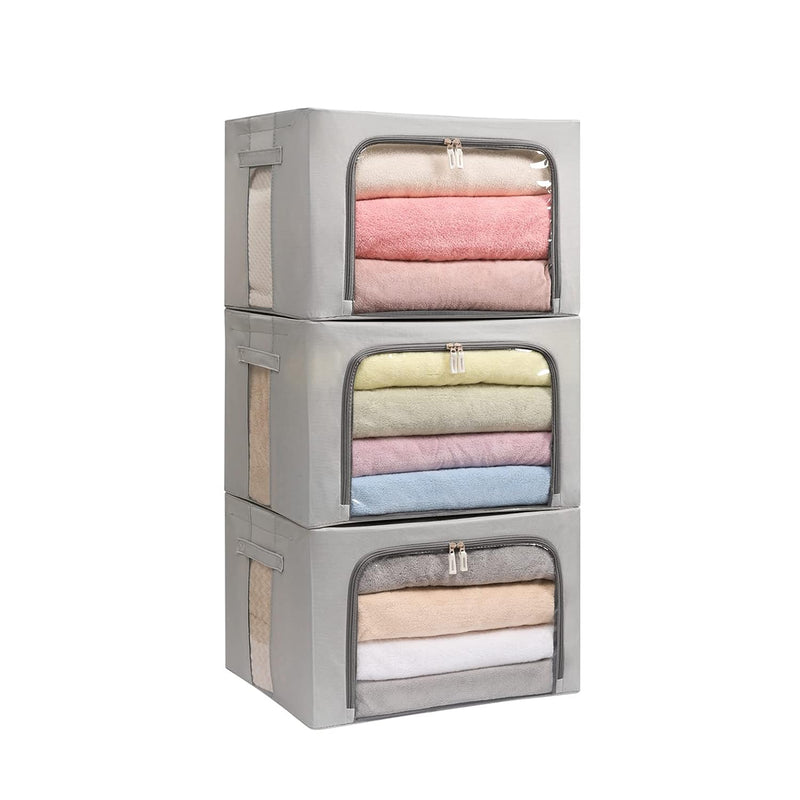 3Pack Frame Storage Box - Clothes Storage Bin Bags Oxford Fabric Foldable Stacka