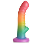 Simply Sweet Ribbed Rainbow Silicone Dildo For Men Women & Couples. Colorful Ribbed Strong Suction Base Dildo. 1 Piece, Rainbow.