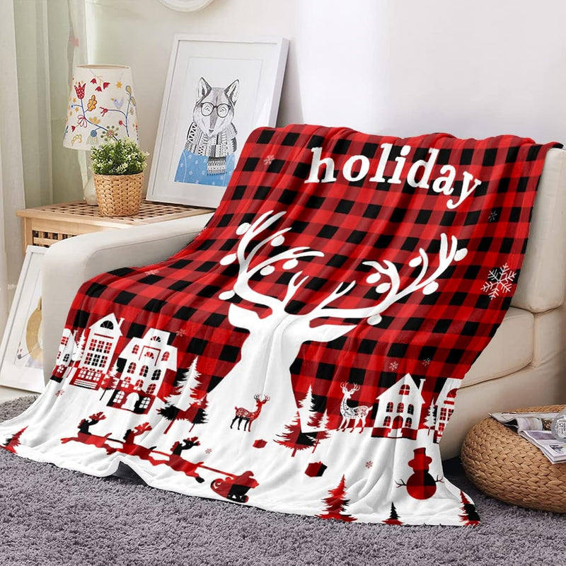 Christmas Throw Blanket Buffalo Plaid Black Red Couch Blanket Super Soft Flann