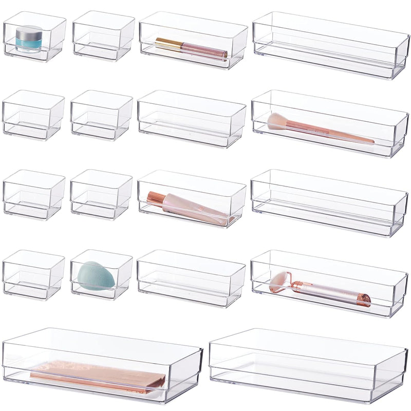Stori Simplesort 18-Piece Stackable Clear Drawer Organizer Set | Multi-Size Tray