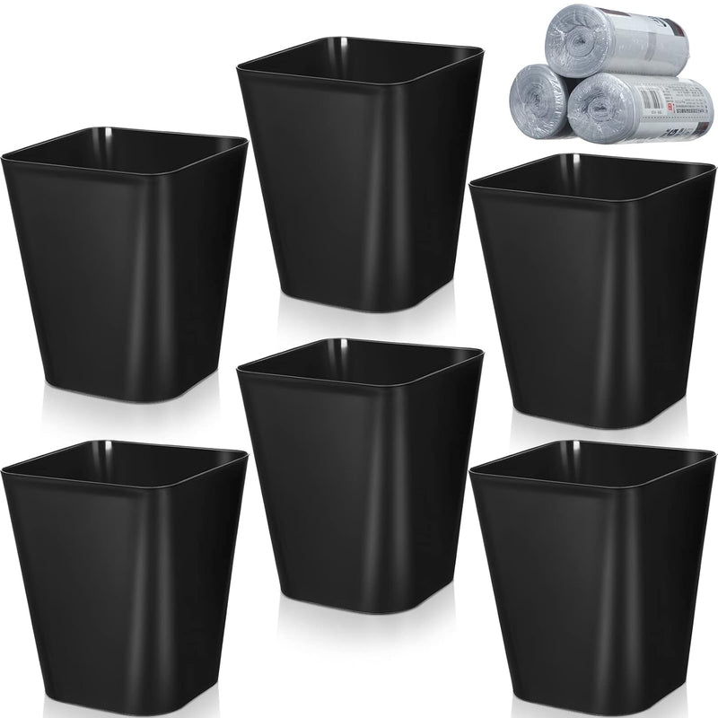 6 Pack Plastic Trash Can With 3 Rolls Of Trash Bags Small Wastebasket Trash Can