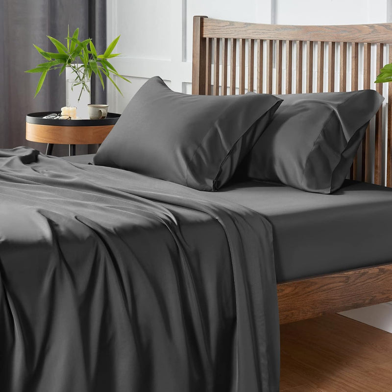 100% Organic Bamboo-Rayon Sheets Queen Size Dark Grey 300 Thread Count Oeko-Te