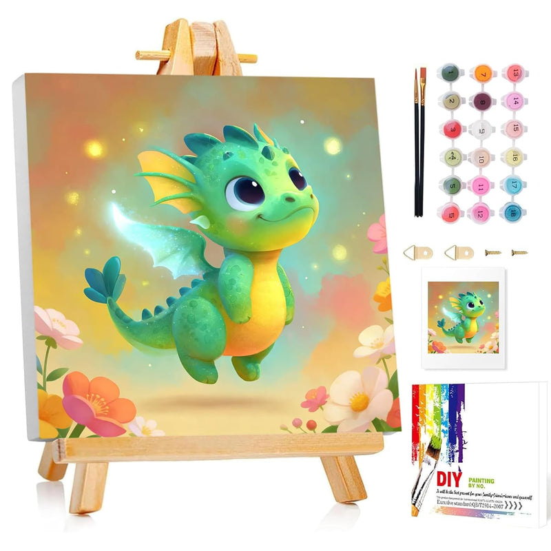 Dragon Paint by Numbers Kit for Kids, 8x8 inch, Fun and Easy Art Project