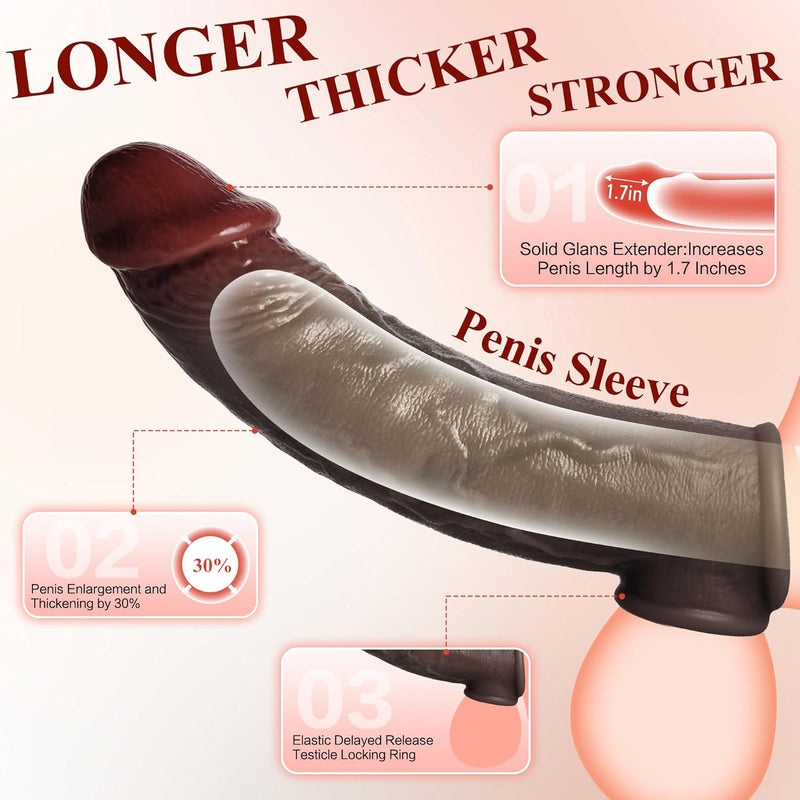 Realistic Penis Sleeve Extender For Men, 8.3'' Silicone Cock Sleeve With Testicle Ring, Reusable Penis Enlarger Delay Ejaculation Enhance Erection Male Adult Sex Toys For Couples By Brown
