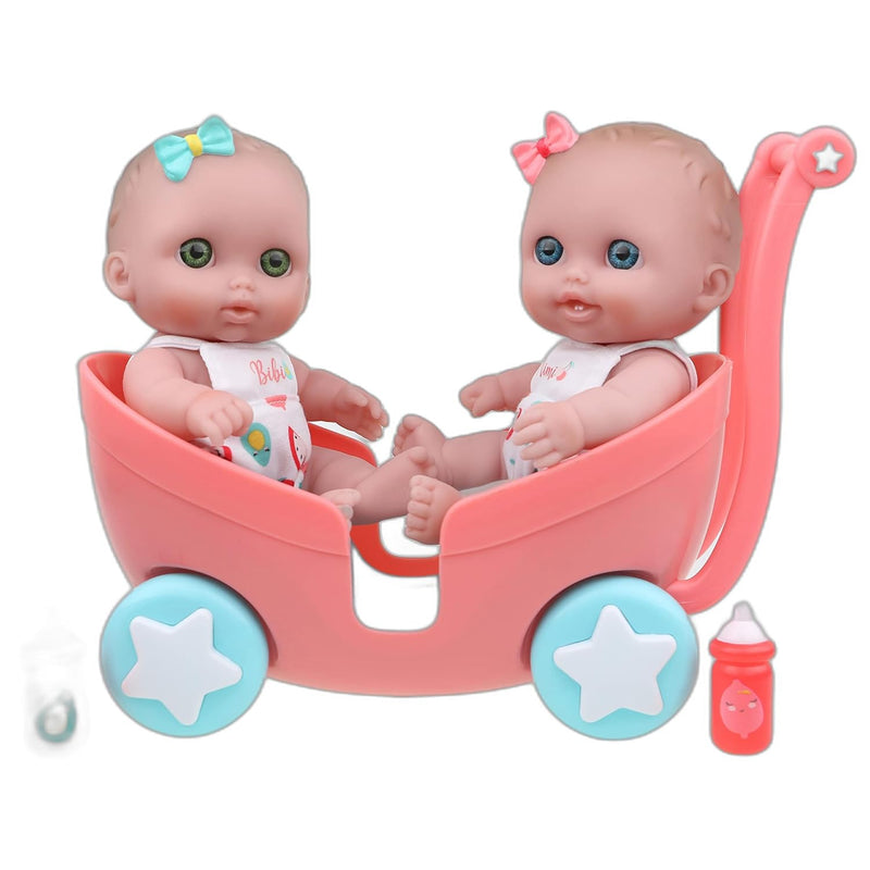Lil Cutesies Twin 8.5" All Vinyl Dolls And Stroller Set Posable And Washabl