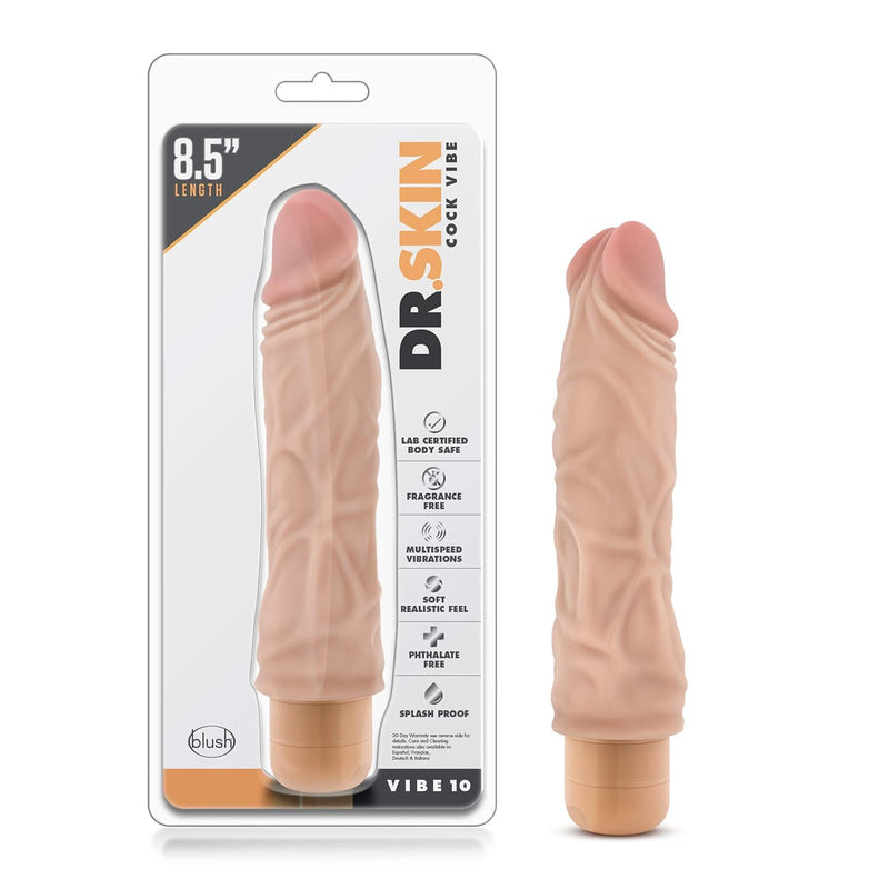 Blush Adult Sex Toys - Dr. Skin Vibe 10 Realistic Vibrating Dildo - 8.5" Flexishaft Multispeed G-Spot Vibrator Penis - Twist-Dial Waterproof Cock For Anal & Vaginal Pleasure - Women & Couples - Beige