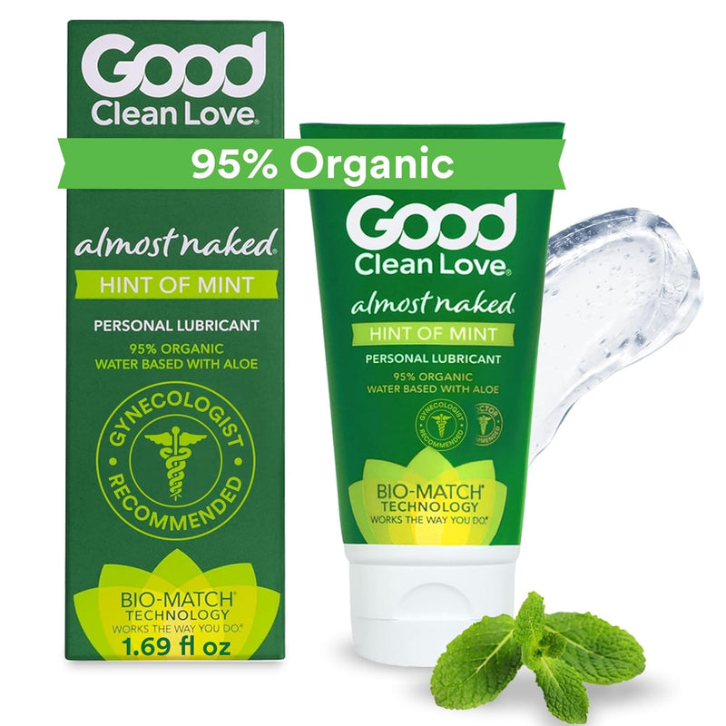 Almost Naked Hint Of Mint Organic Water-Based Lube, Personal Lubricant With Aloe Vera, Safe For Adult Toys & Condoms, Ph-Balanced, Intimate Wellness Gel For Men & Women, 1.69 Oz