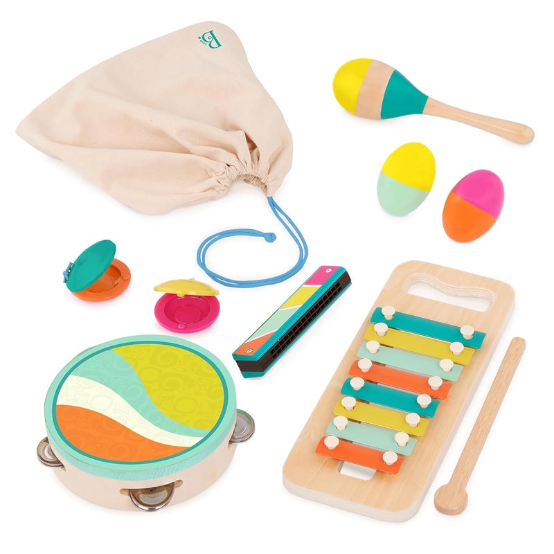 Make A Melody 9Pc Wooden Musical Instruments Xylophone, Tambourine, Harmoni