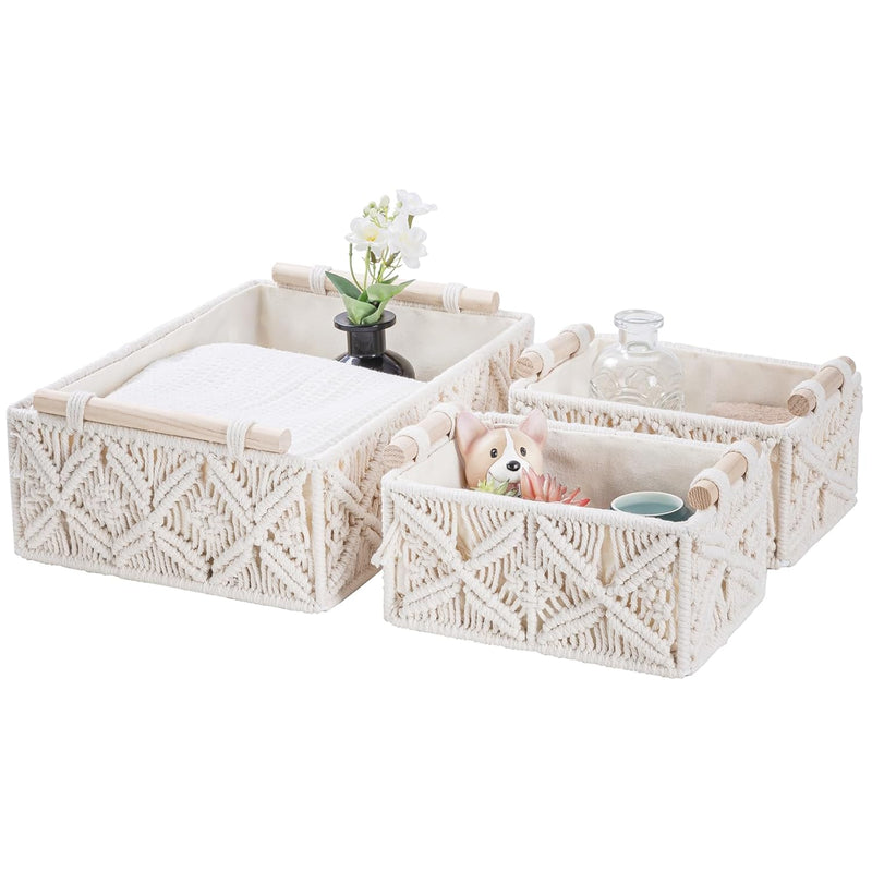 Macrame Storage Baskets Handmade Boho Decor Box Natural Cotton Rope Woven Bins W