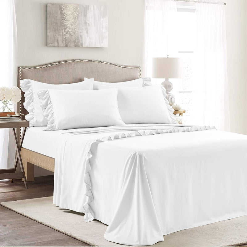 Reyna 4 Piece Ruffle Sheet Set, Twin, White