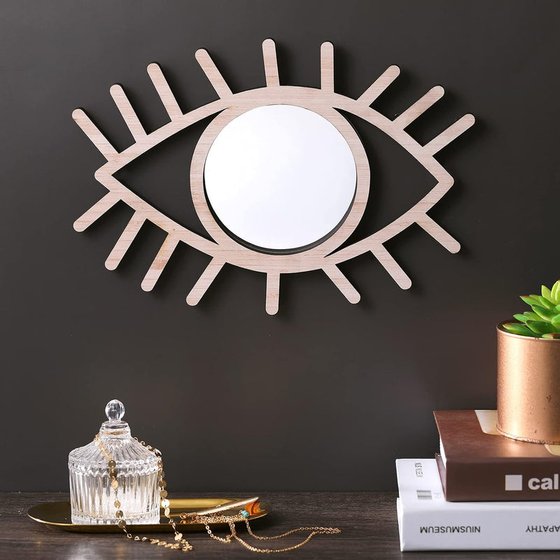 Wood Boho Eye Mirror Eye Shape Wall Decoration Funky Rattan Mirror Artistic De
