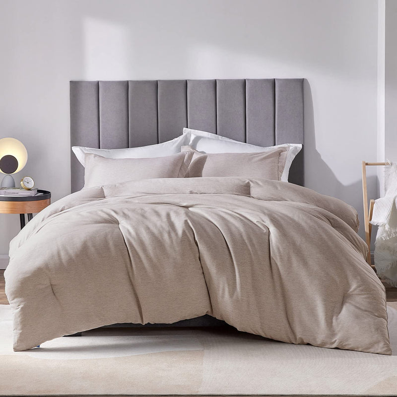 King Size Comforter Set - 3 Pieces Warm Taupe Soft Luxury Cationic Dyeing Bedd