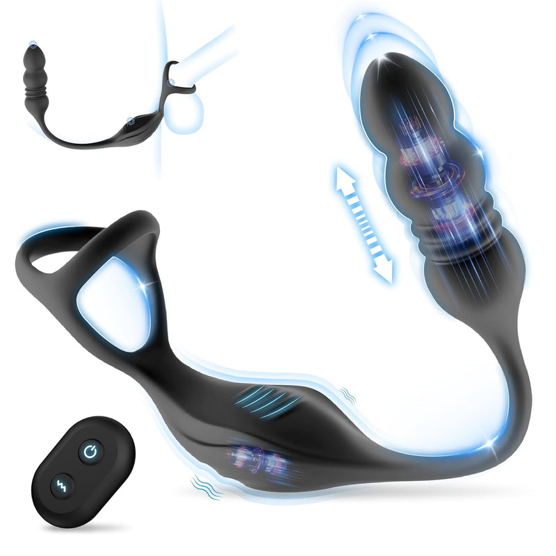 Thrusting Anal Vibrator Prostate Massager, Vibrating Cock Ring, Remote Control Anal Butt Plug, 9 Vibration Modes, Male Vibrators For Men Adult Toys, BeadSex Toys For Men And Couple Pleasure