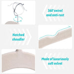 Premium Velvet Shirt Hangers 30 Pack, Non-Slip 360° Swivel Hook Slim Flocked Coat Hanger, Space Saving Felt Hanger for for Tank Top, Blouses, Strappy Dresses