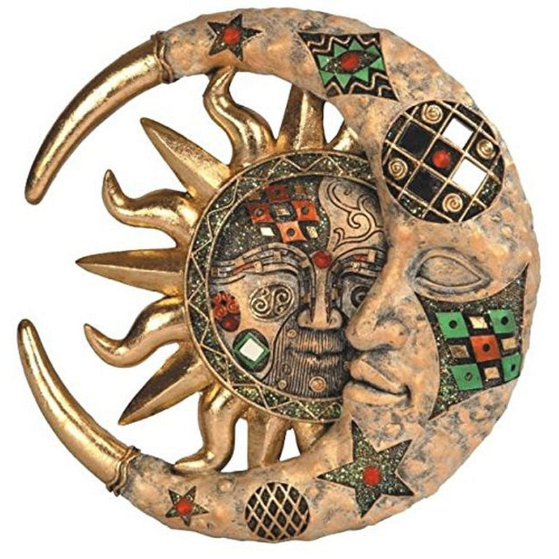 Stealstreet Ss-G-63069 Tan Cracked Mosaic Crescent Moon And Sun Wall Plaque De