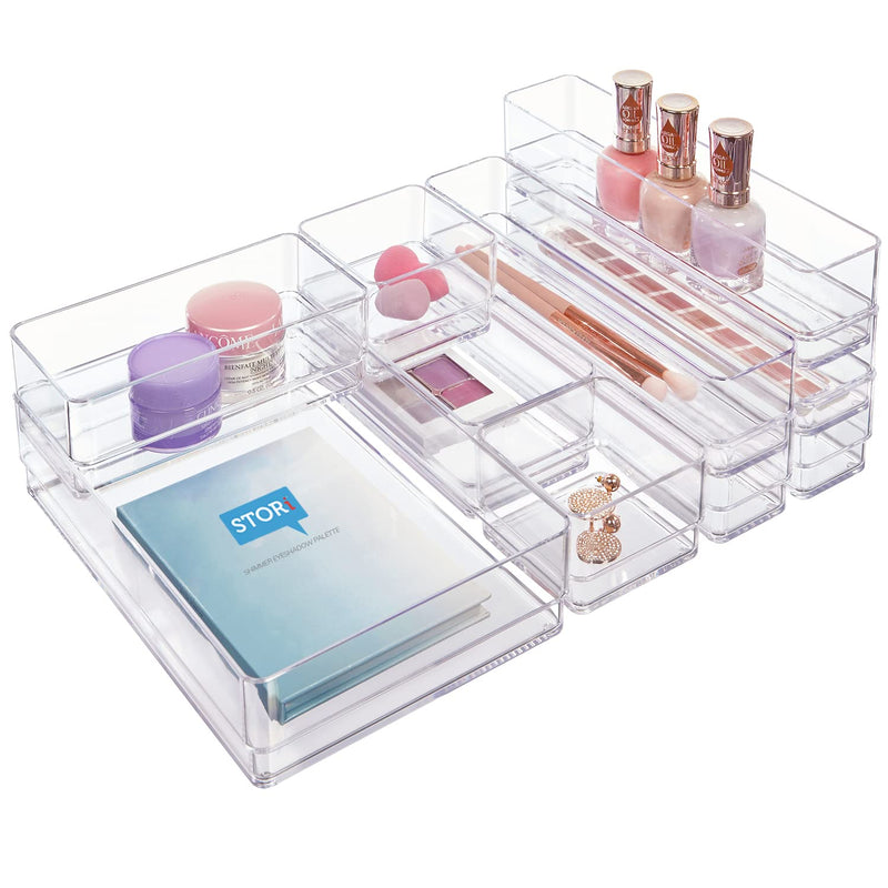 Stori Simplesort 10-Piece Stackable Clear Drawer Organizer Set | Multi-Size Tray