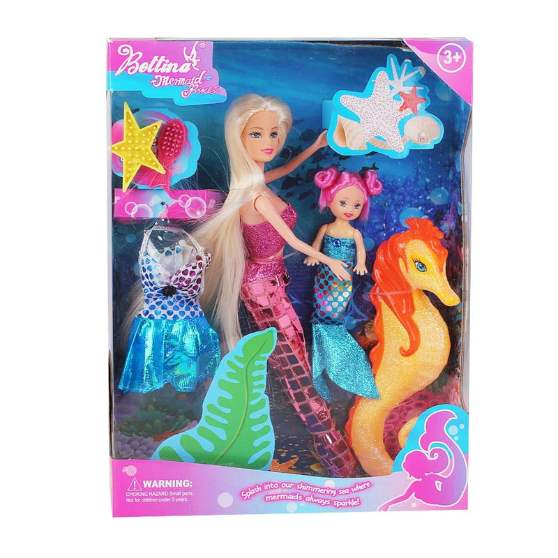 Princess Mermaid Dolls Playset, 12" Fashion Dress Doll With 4" Little Merma