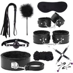 10 Pcs Sex Bondage Bdsm Kits Restraints, Fetish Handcuffs Ankle Cuff Collar Blindfold Whip Rope Nipple Clamps Paddle Anal Toys Ball Gag Adult Games Foreplay Sexy Toys For Couples (Black)