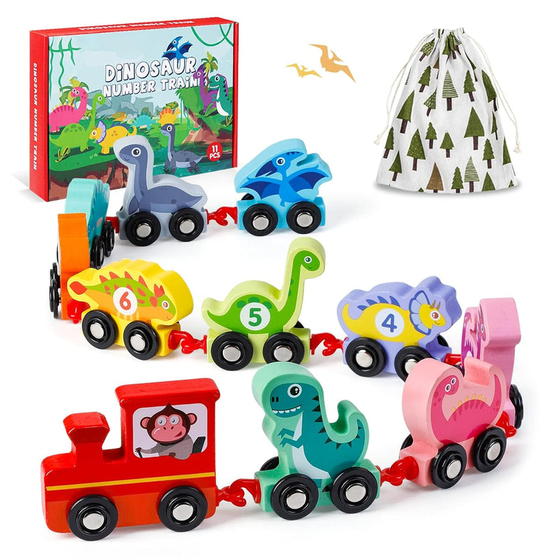 Toddler Toys For 2 Year Old Boy Birthday Gift, Wooden Dinosaur Train Set Mo