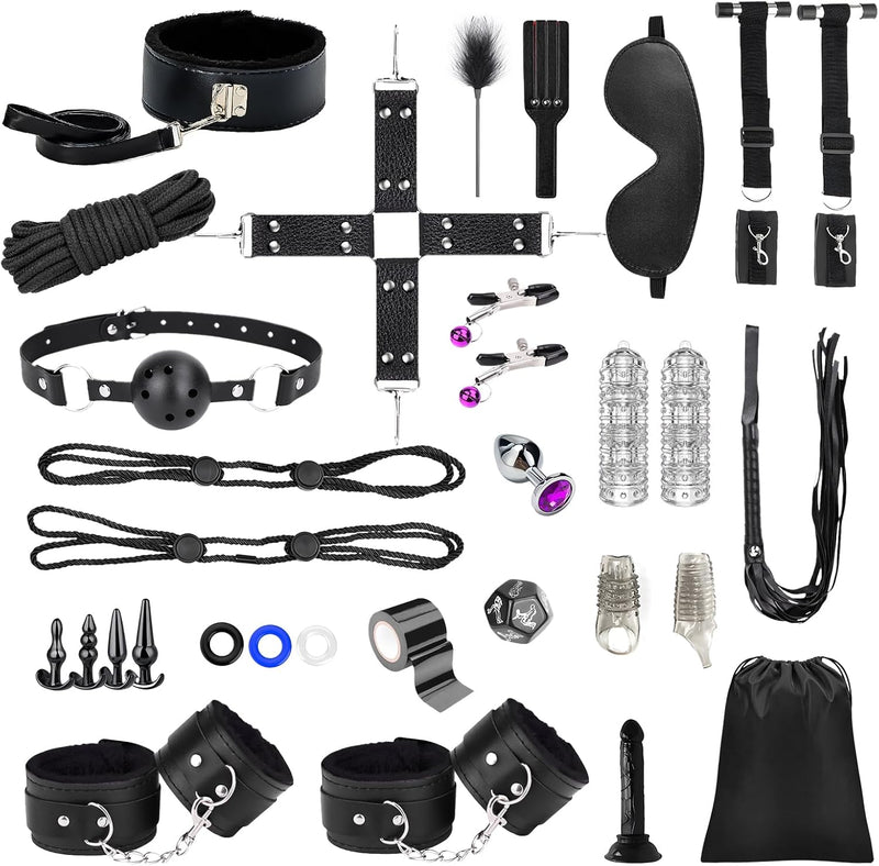 36-Piece Bondage Restraint Kit – Ultimate BDSM Set for Couples with Accessories