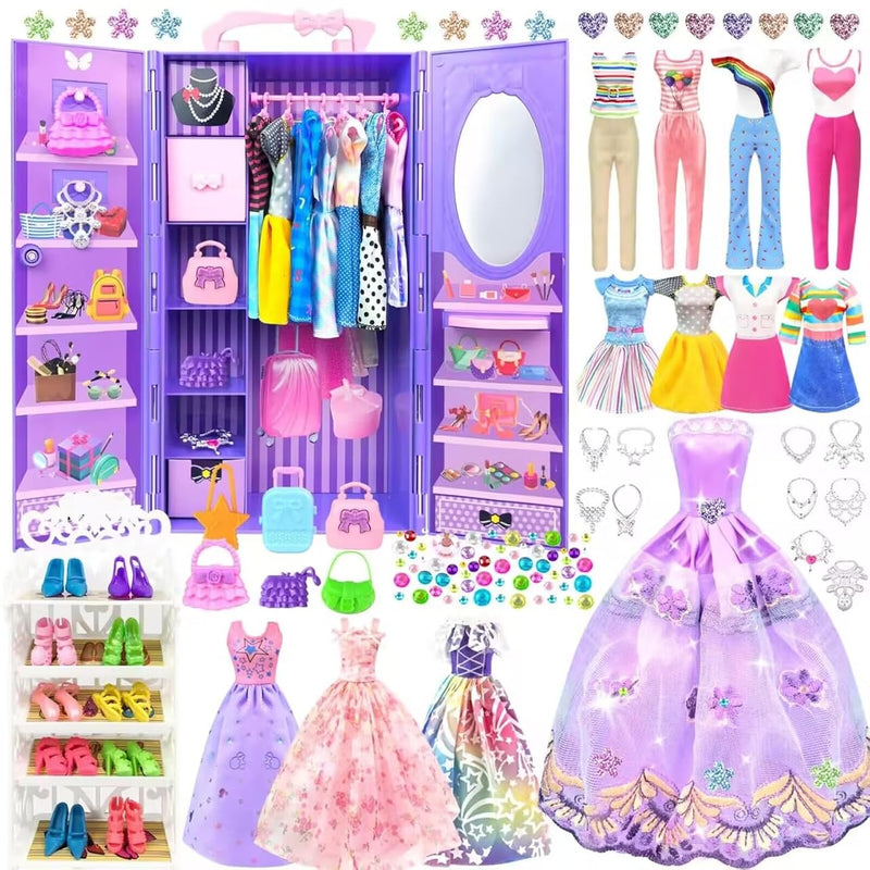 75 Pack Doll Clothes And Accessories With Doll Closet For 11.5 Inch Doll Fa